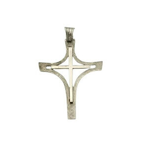 Vintage Modernist TCJI .925 Sterling Silver Cross Pendant Signed Openwork